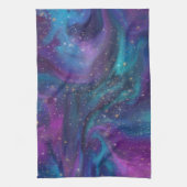 宇宙インク |ターコイズブルーパープル銀河系星雲 キッチンタオル (縦)