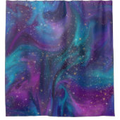 宇宙インク |ターコイズブルーパープル銀河系星雲 シャワーカーテン (正面)