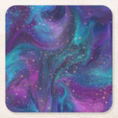 宇宙インク |ターコイズブルーパープル銀河系星雲 スクエアペーパーコースター (正面)