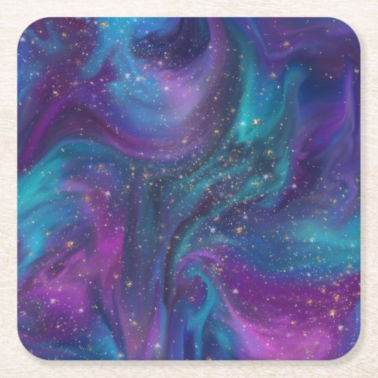 宇宙インク |ターコイズブルーパープル銀河系星雲 スクエアペーパーコースター (正面)