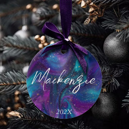 宇宙インク |ターコイズブルーパープル銀河系星雲 セラミックオーナメント