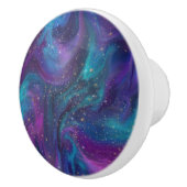 宇宙インク |ターコイズブルーパープル銀河系星雲 セラミックノブ (右)