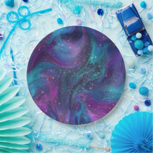 宇宙インク |ターコイズブルーパープル銀河系星雲 ペーパープレート (パーティー)