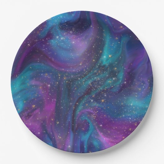 宇宙インク |ターコイズブルーパープル銀河系星雲 ペーパープレート (正面)