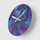 宇宙インク |ターコイズブルーパープル銀河系星雲 ラウンド壁時計 (傾斜)
