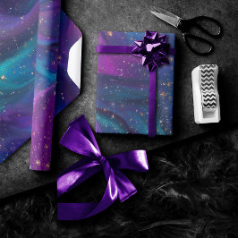 宇宙インク |ターコイズブルーパープル銀河系星雲 ラッピングペーパー