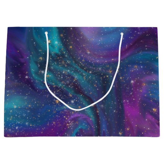 宇宙インク |ターコイズブルーパープル銀河系星雲 ラージペーパーバッグ (正面)