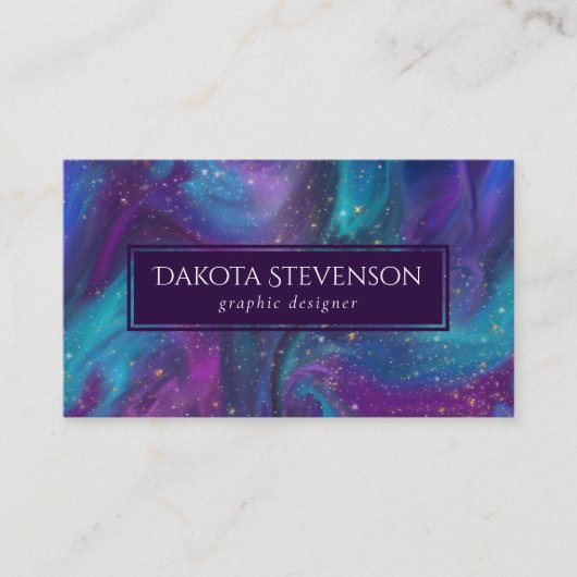 宇宙インク |ターコイズブルーパープル銀河系星雲 名刺 (正面)