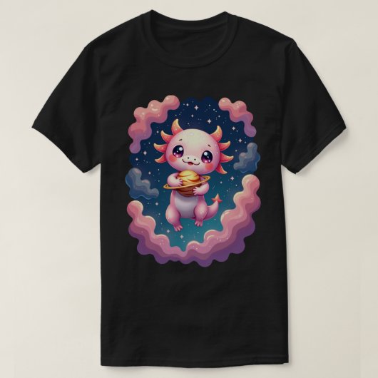 宇宙ウーパールーパー宇宙探検かわいいエイリアンかわいい Tシャツ (デザイン正面)