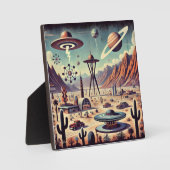 宇宙エイジエイリアン砂漠の侵略ファンタジーアート フォトプラーク (正面)