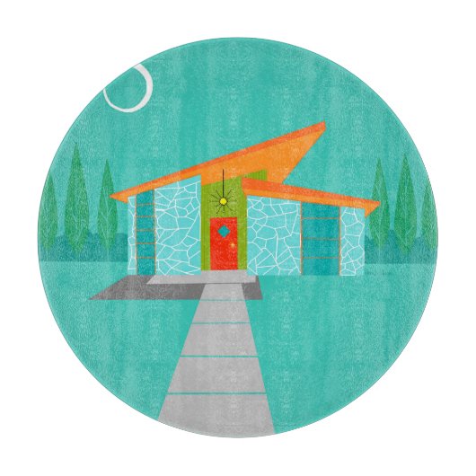 宇宙エイジカートゥーンハウスガラス切り板 カッティングボード (正面)