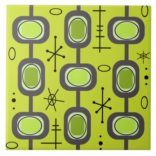 宇宙エイジジオメトリックアートチャートルーズグリーン タイル (正面)