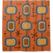 宇宙エイジジオメトリックアート燃えたオレンジ シャワーカーテン (正面)