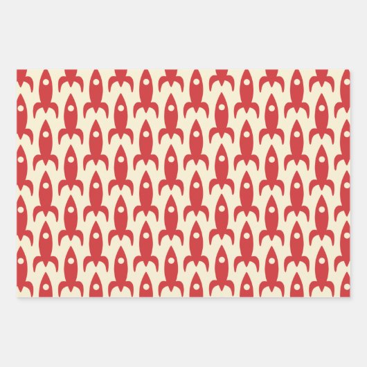 宇宙エイジレトロレッドグリーンクリーム50sクリスマス ラッピングペーパーシート (正面2)