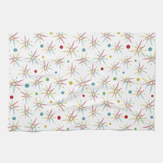 宇宙エイジ原子レトロドットカスタムカラー キッチンタオル (横)