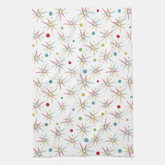 宇宙エイジ原子レトロドットカスタムカラー キッチンタオル (縦)