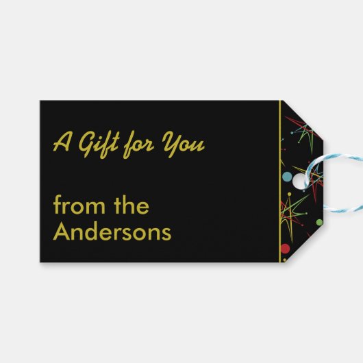 宇宙エイジ原子レトロドットカスタムカラー ギフトタグ (正面(横))