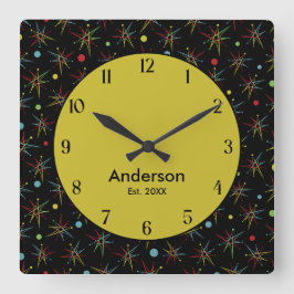 宇宙エイジ原子レトロドットカスタムカラー スクエア壁時計