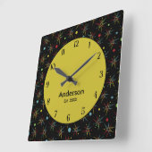 宇宙エイジ原子レトロドットカスタムカラー スクエア壁時計 (傾斜)