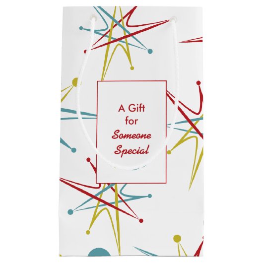 宇宙エイジ原子レトロドットカスタムカラー スモールペーパーバッグ (正面)