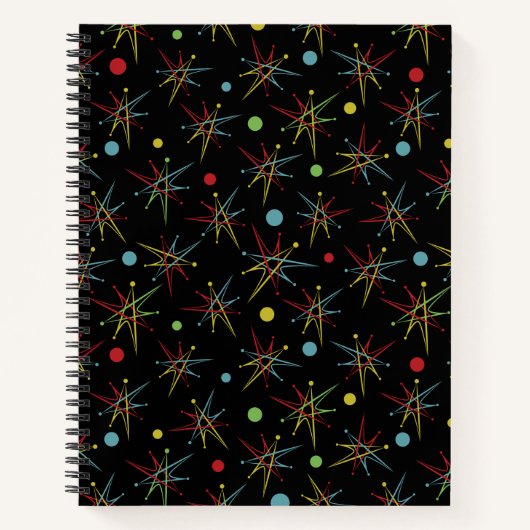 宇宙エイジ原子レトロドットカスタムカラー ノートブック (正面)