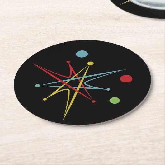 宇宙エイジ原子レトロドットカスタムカラー ラウンドペーパーコースター (アングル)