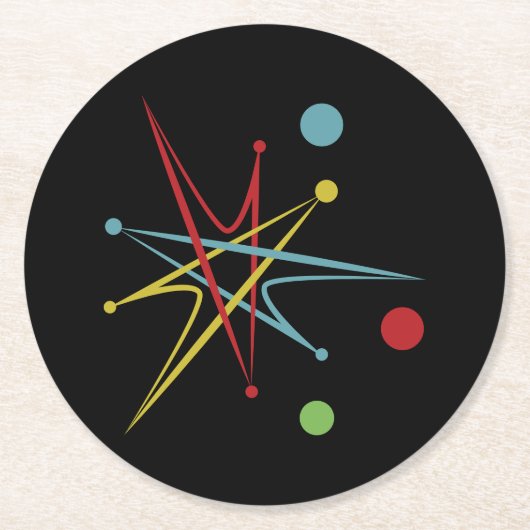 宇宙エイジ原子レトロドットカスタムカラー ラウンドペーパーコースター (正面)