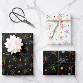 宇宙エイジ原子レトロドットカスタムカラー ラッピングペーパーシート