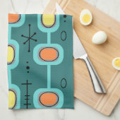 宇宙エイジ幾何学的アートティール（緑がかった色） キッチンタオル (四つ折り)