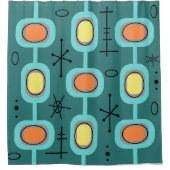 宇宙エイジ幾何学的アートティール(緑がかった色) シャワーカーテン (正面)