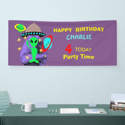 宇宙エイリアンおもしろいキッズカワイイパーティー 横断幕 (トレードショー)