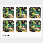 宇宙エイリアンとお誕生日ケーキUFOソーサ飛んでいるー スクエアシール (シート)