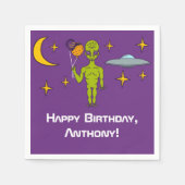 宇宙エイリアンと惑星バルーン誕生日パーティー スタンダードカクテルナプキン (正面)