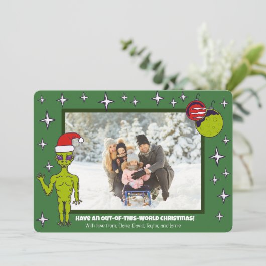 宇宙エイリアンのサンタ・ハットのクリスマスフォト 案内状 (スタンド正面)