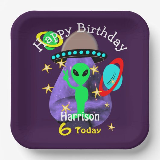 宇宙エイリアンアウタースペースカウト子供の誕生日パーティーP ペーパープレート (正面)