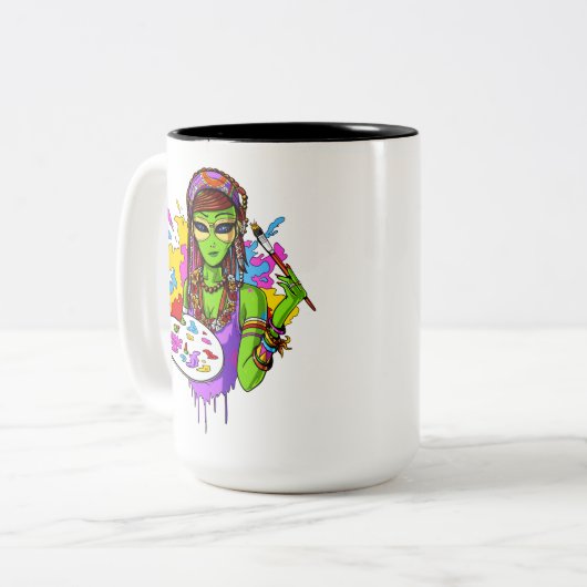 宇宙エイリアンヒッピー絵画ズアーティスト ツートーンマグカップ (正面左)