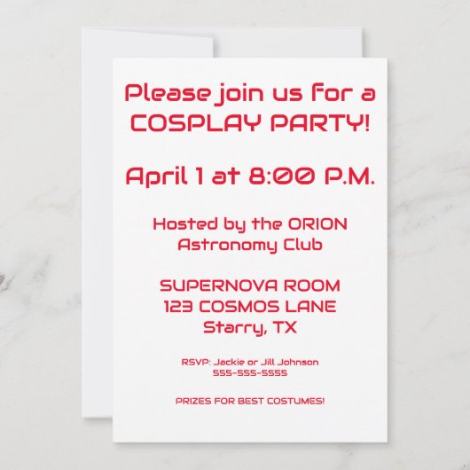 宇宙エイリアンプロファイル 招待状 (裏面)