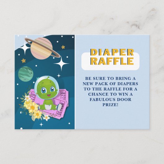 宇宙エイリアンベビーシャワーおむつラッフル エンクロージャーカード (正面)