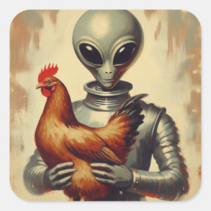 宇宙エイリアンヴィンテージ絵を描イラストレーション スクエアシール