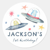 宇宙エイリアン惑星と開始1st誕生日パーティー ラウンドシール (正面)