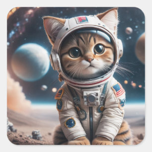 宇宙エイリアン猫宇宙飛行士ステッカー スクエアシール