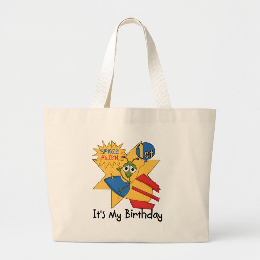 宇宙エイリアン第1誕生日Tシャツとギフト ラージトートバッグ (正面)