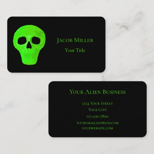 宇宙エイリアン顔ネオングリーンブラックUFO 名刺 (正面/裏面)