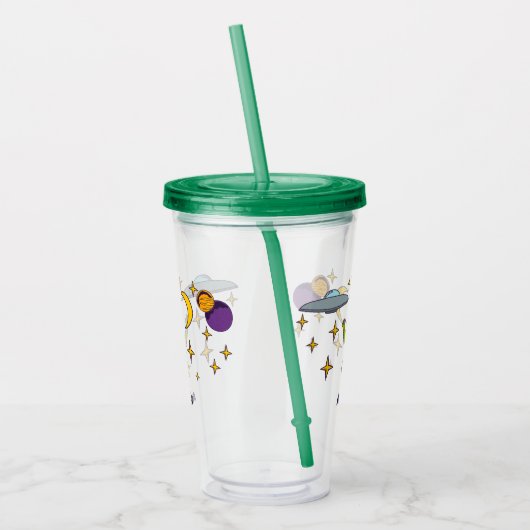宇宙エイリアン飛んでいるソーサパーソナライズされたー アクリルタンブラー (左)