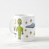 宇宙エイリアン飛んでいるソーサパーソナライズされたー コーヒーマグカップ (正面左)