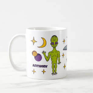 宇宙エイリアン飛んでいるソーサパーソナライズされたー コーヒーマグカップ