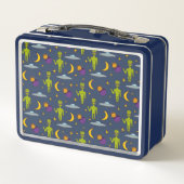 宇宙エイリアン飛んでいるソーサパーソナライズされたー メタルランチボックス (裏面)