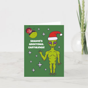 宇宙エイリアンinサンタハットクリスマスパーソナライズされた カード