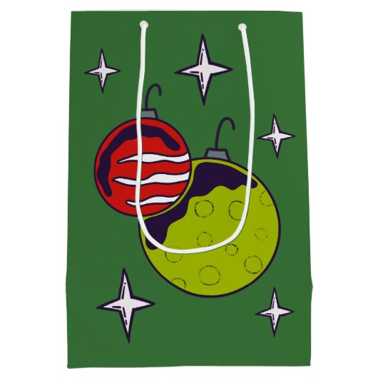 宇宙エイリアンinサンタハットクリスマスパーソナライズされた ミディアムペーパーバッグ (裏面)