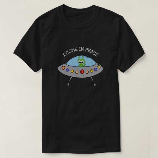 宇宙エイリアンUFO I来 In Peace Sign Men's Tシャツ (デザイン正面)
